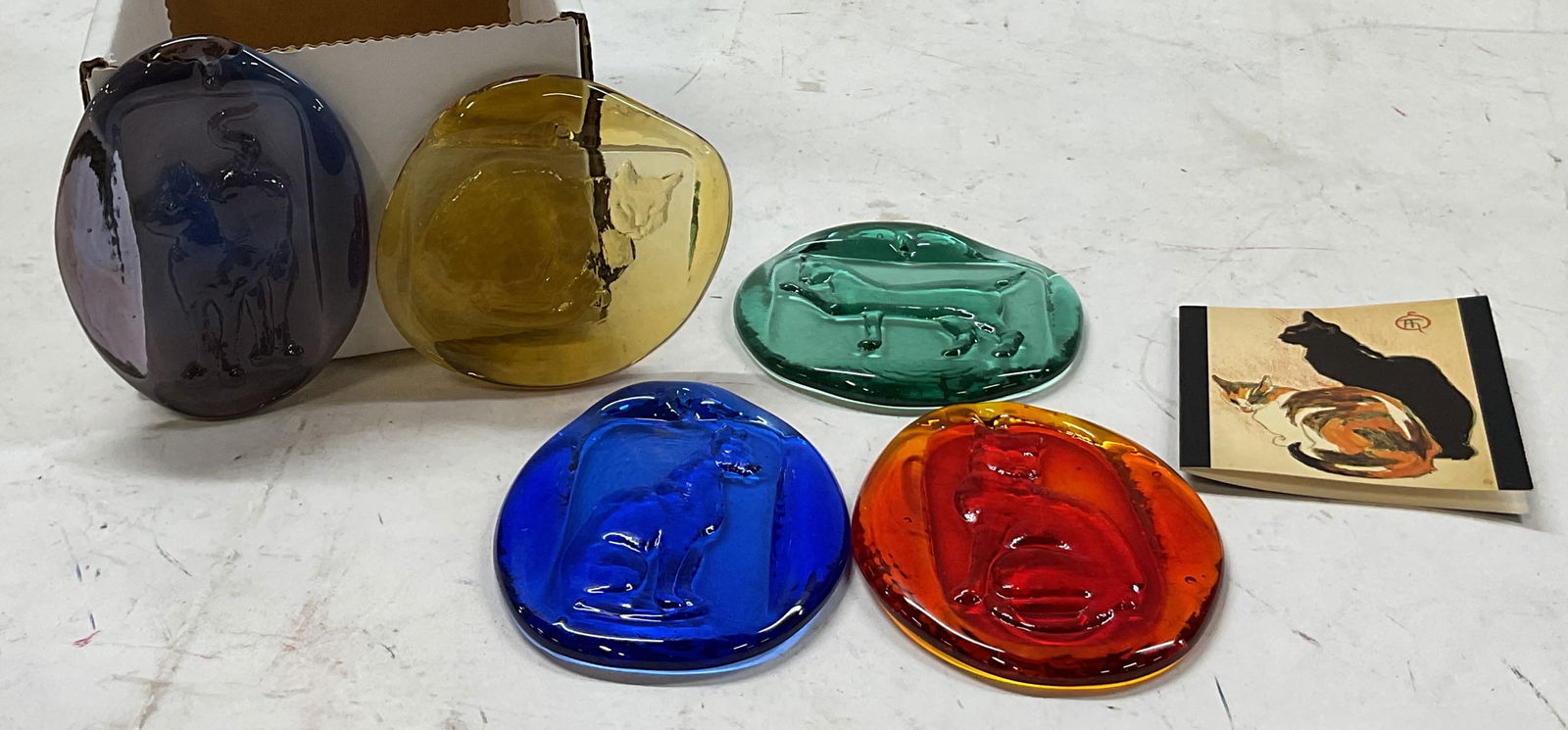 Set 5 Hand Blown Art Glass Cat Wall Plaques (1 of 17)