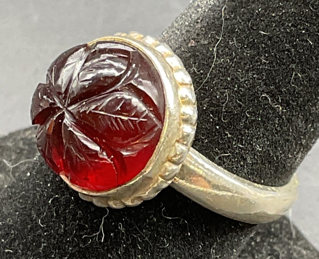 Vintage Sterling Silver Carved Semiprecious Ring (1 of 6)