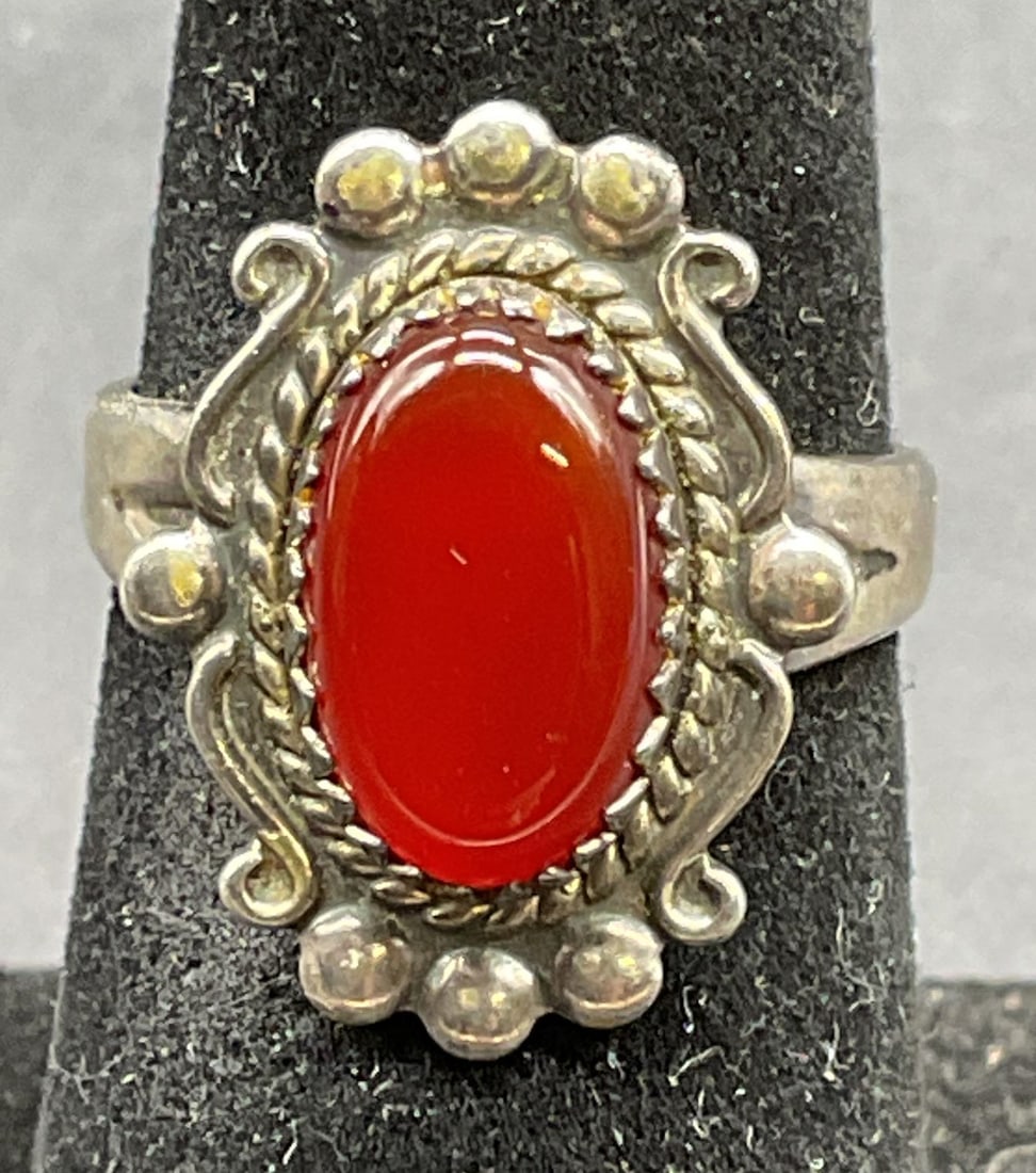 Vtg Signed Sterling Silver Carnelian Ring (1 of 6)