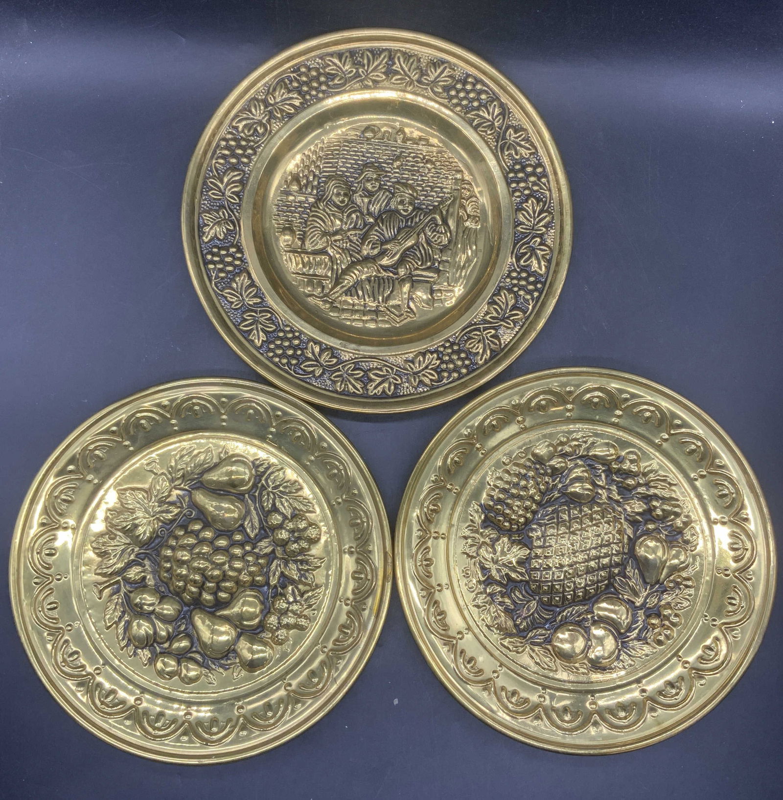 3 Vintage Embossed Brass Plates England (1 of 8)