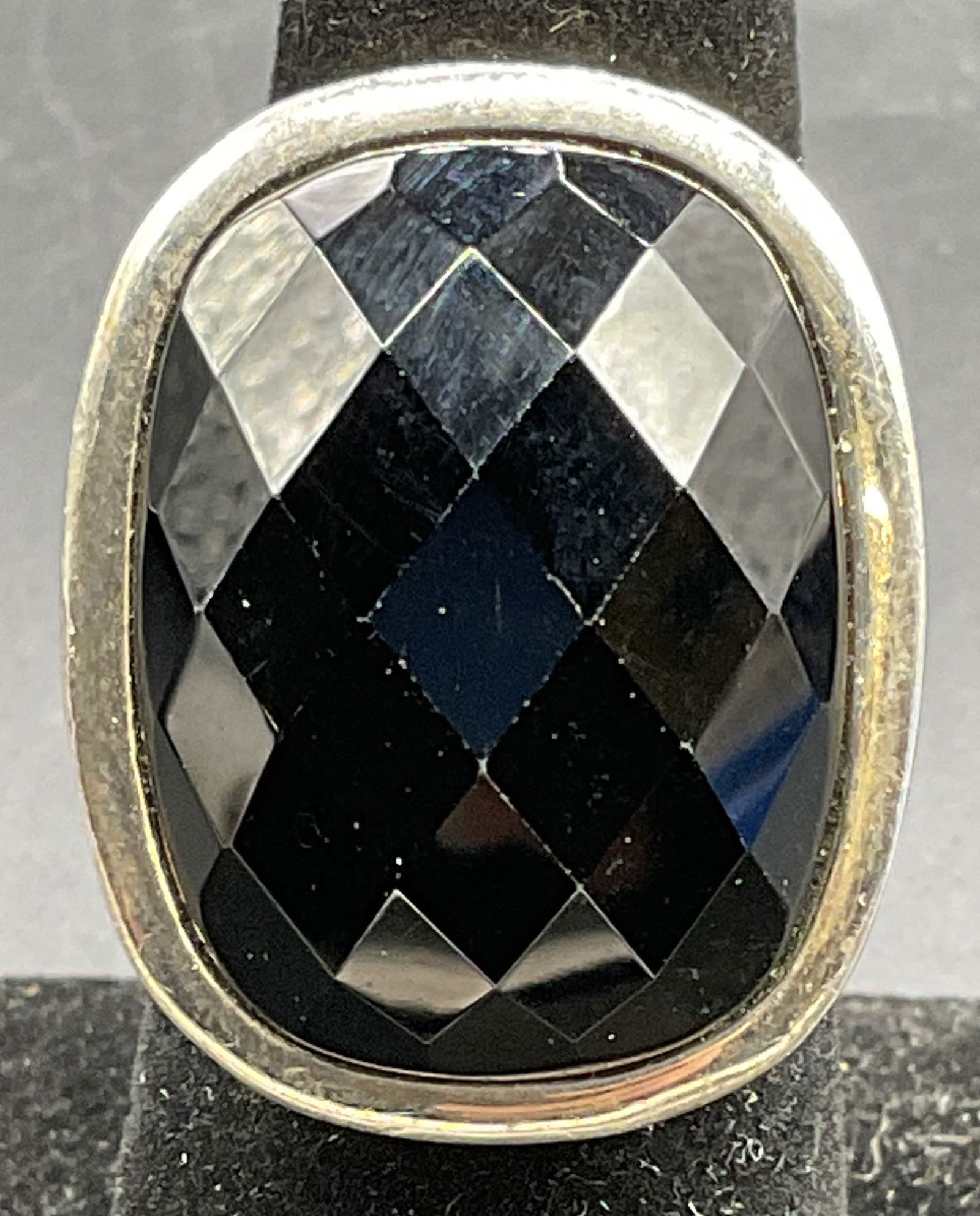 Signed SX Sterling Silver Black Statement Ring (1 of 6)