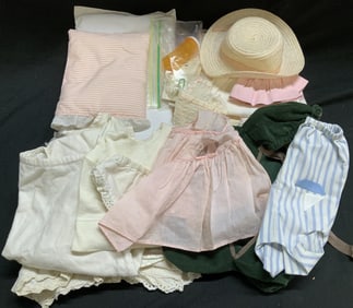 Lot 15+ Assorted Vintage Doll Clothing & Bedding