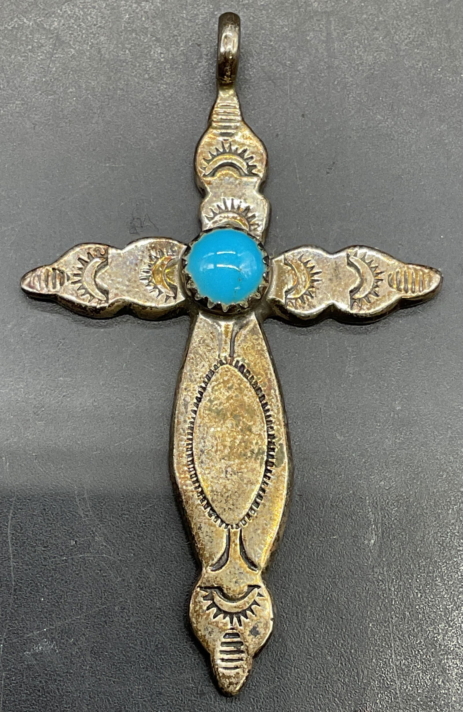 Sgn HY Sterling Silver Turquoise Cross Pendant (1 of 6)