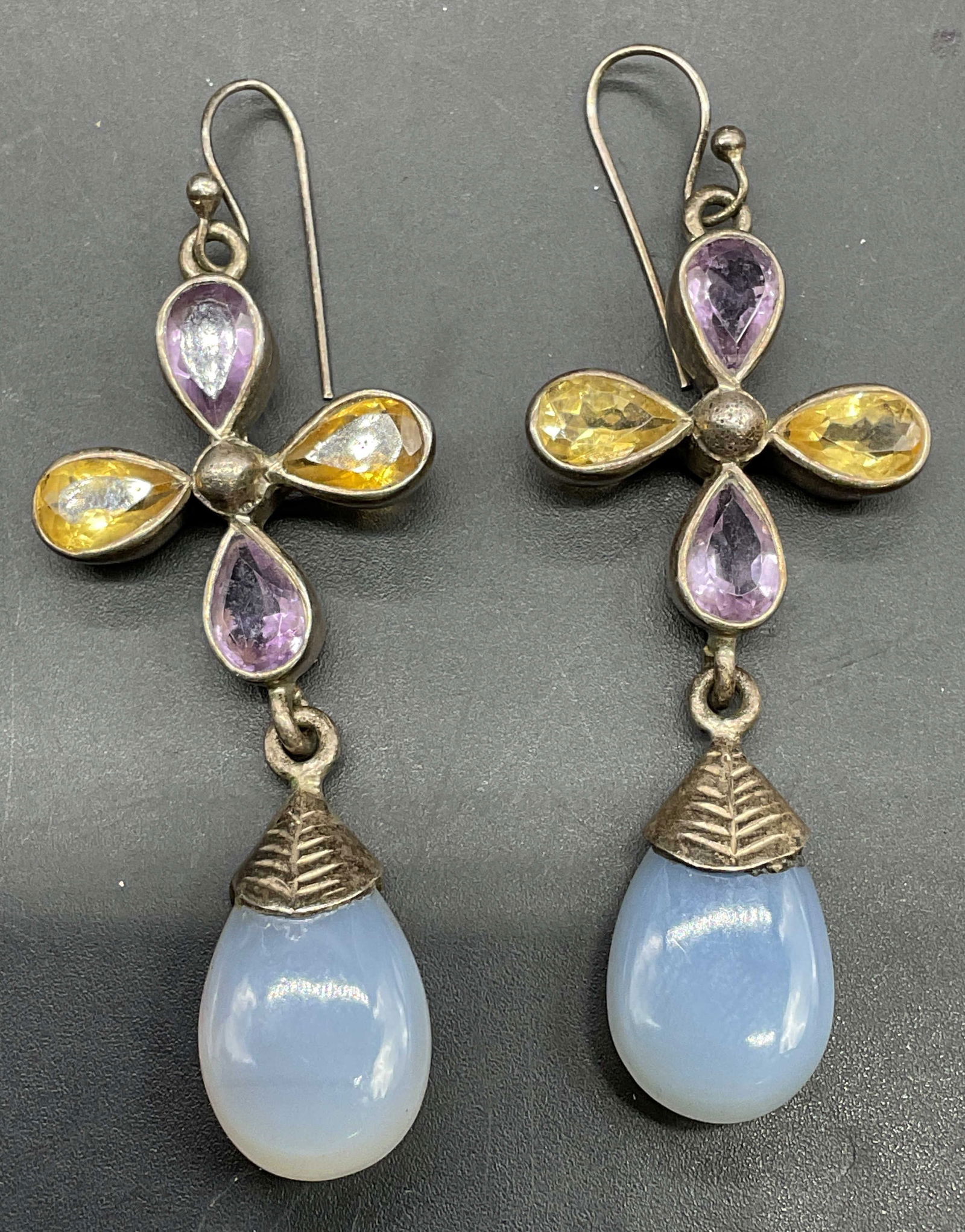 Vtg Sterling Silver Amethyst Citrine Earrings (1 of 6)