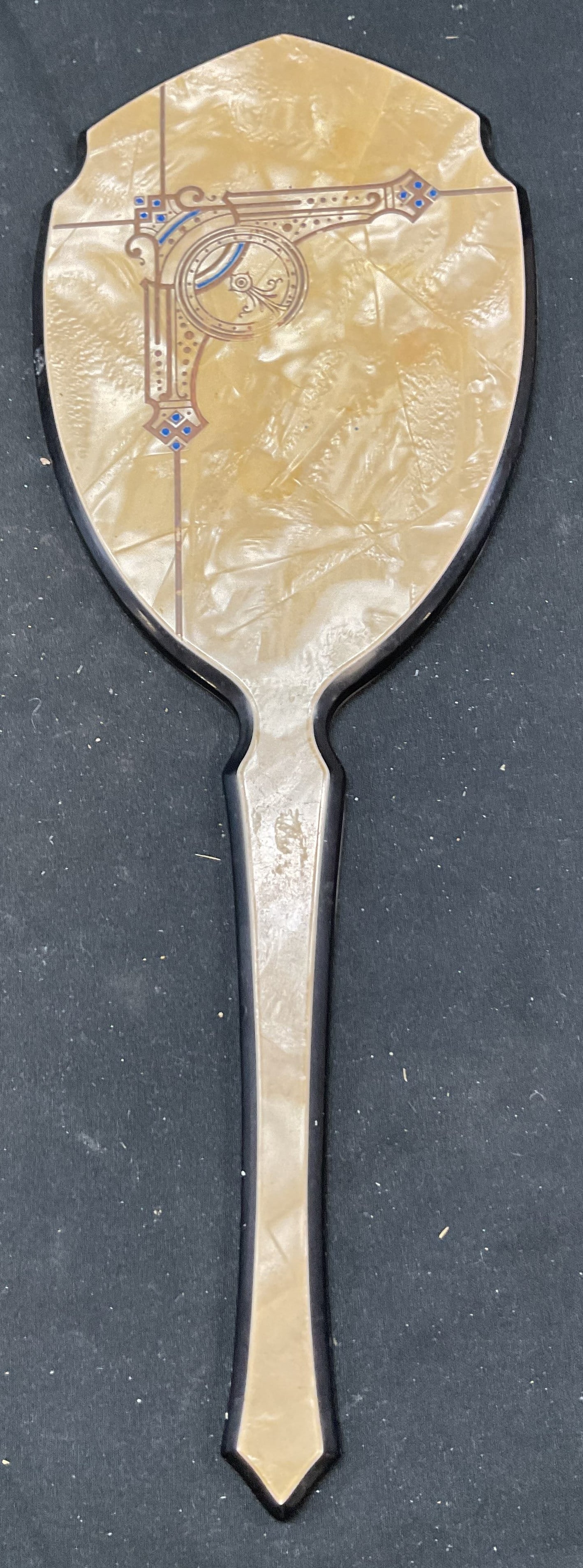 Vtg Art Deco Golden Cream Celluloid Hand Mirror (1 of 7)