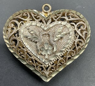 Sterling Silver Filigree Heart Lovebirds Pendant