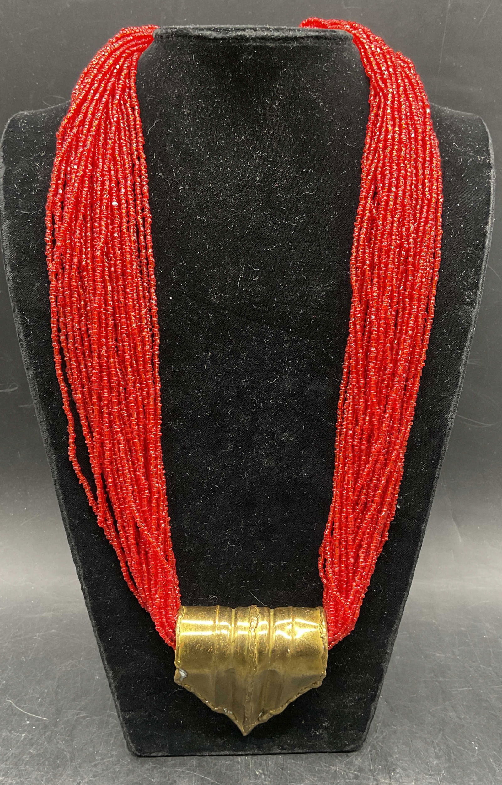 Vintage Chunky Red Seed Bead Brass Necklace (1 of 6)