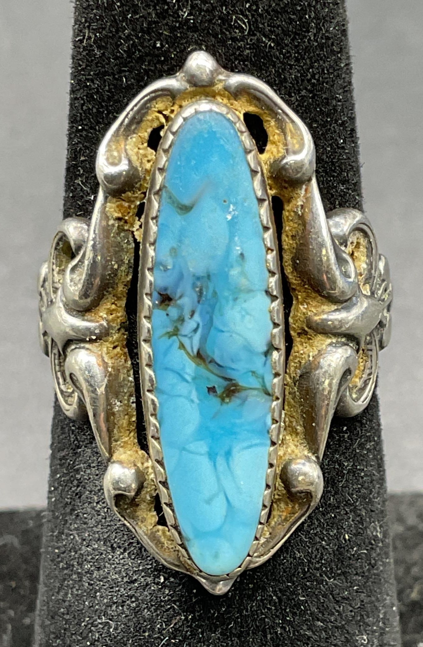 Vintage Beau Sterling Silver Blue Glass Ring (1 of 6)