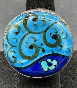 Vtg Sterling Silver Blue Floral Statement Ring