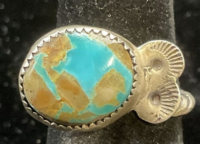 Vtg Sterling Silver Blue Semiprecious Fish Ring