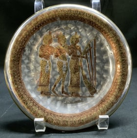 Vtg Silver & Gold Toned Egyptian Fig Deco Plate