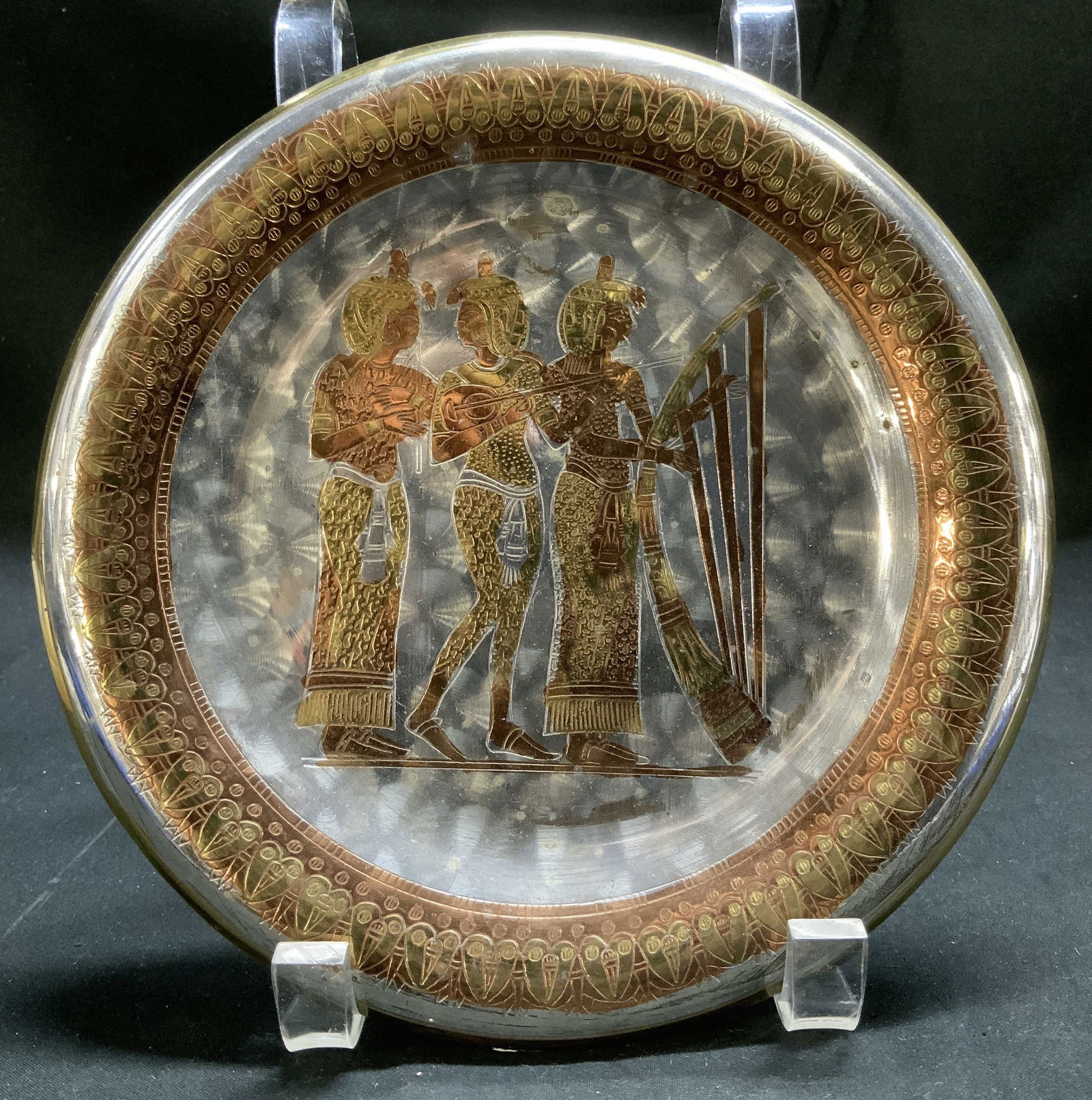 Vtg Silver & Gold Toned Egyptian Fig Deco Plate (1 of 6)