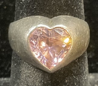 Sterling silver Pink Semiprecious Heart Ring