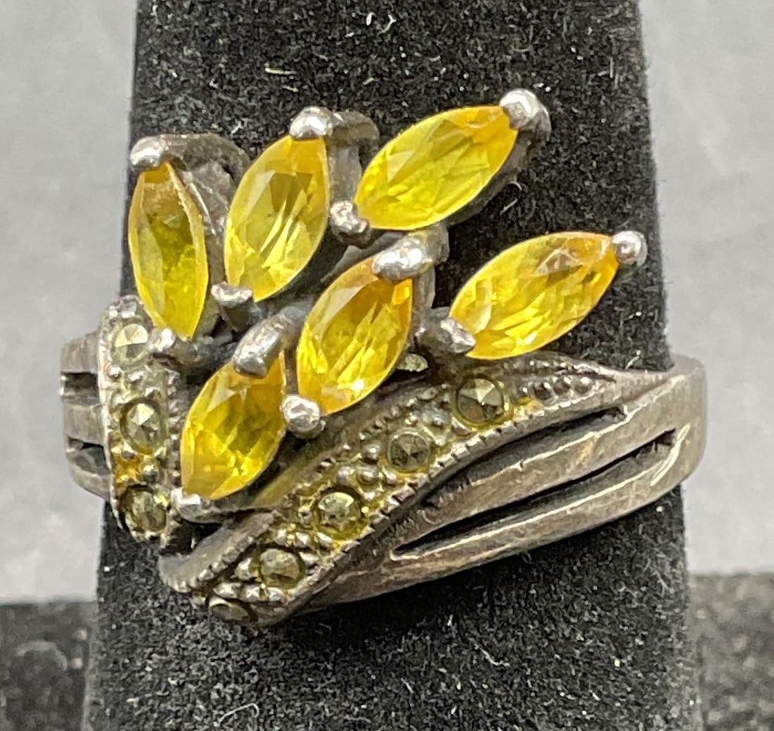 Vtg Sterling Silver Yellow Semiprecious Ring (1 of 6)