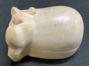 Hand Carved Soapstone Hippopotamus Trnk Box