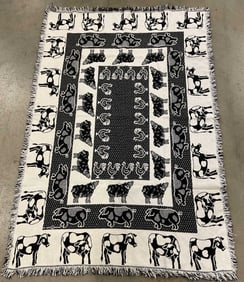 Vintage Black & White Animal Fringed Blanket