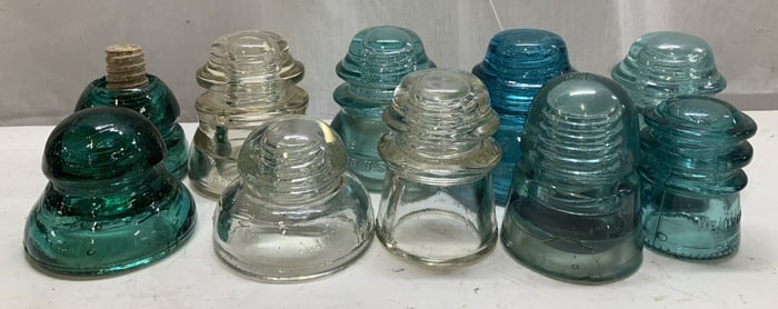 Lot10 Vtg Blue & White Glass Insulators HEMINGRAY