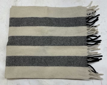 Vintage Black & White Striped Fringed Scarf