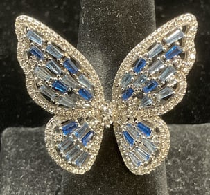 FZH Sterling Silver Semiprecious Butterfly Ring