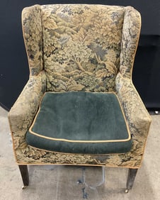 Vintage Green Upholstered Wingback Armchair