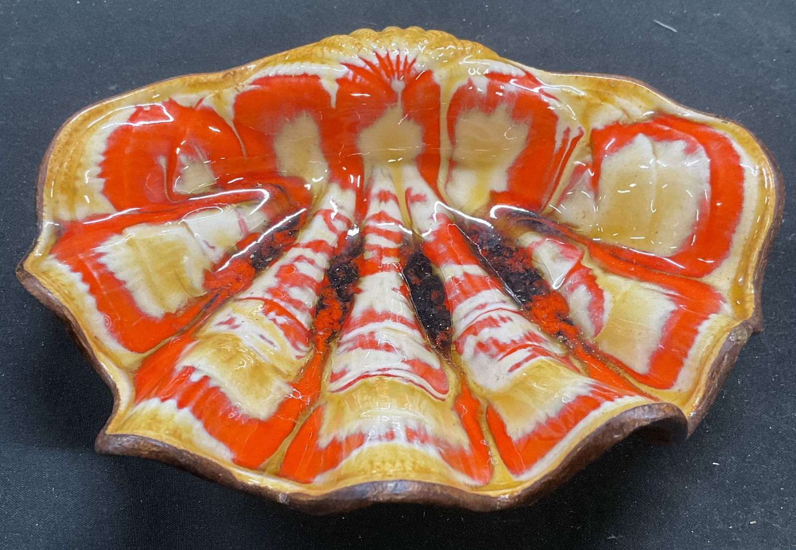 Treasure Craft Art Pottery Orange Shell Dish USA (1 of 6)
