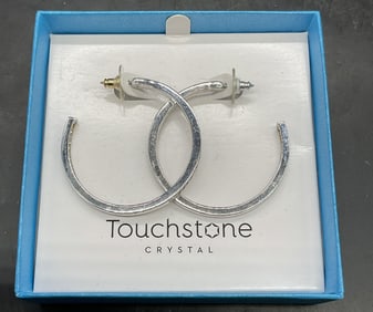Swarovski Touchstone Silver Tn Hoop Earrings