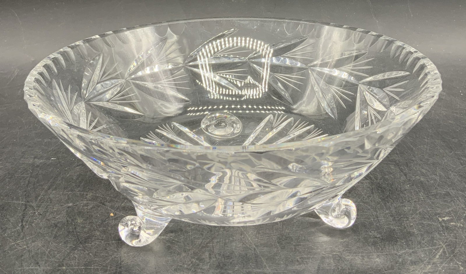 Vntg Cut Clear Crystal 3 Footed Bowl (1 of 6)
