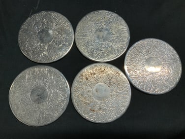 Set 5 Folgers Silver Plated Coasters HONG KONG