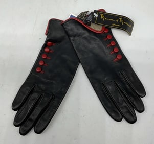 NWT Mercer & Madison Black & Red Leather Gloves