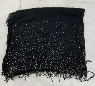 Vintage Sheer Black Studded Fringed Scarf