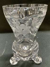 Vtg 3 Foot Cut Crystal Floral Bud Vase