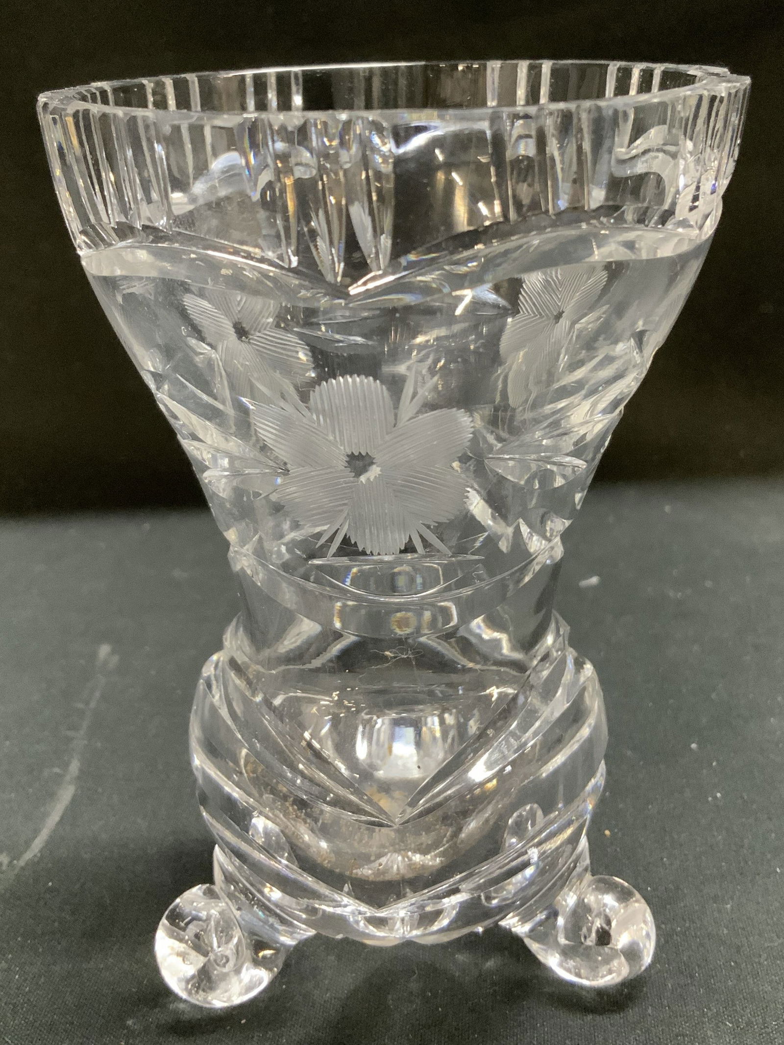 Vtg 3 Foot Cut Crystal Floral Bud Vase (1 of 6)