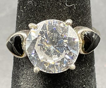 Sterling Silver Black Clear Semiprecious Ring