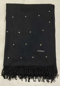 Cashmere Black Studded Fringed Scarf