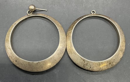 Signed Vintage Sterling Silver Circle Earrings