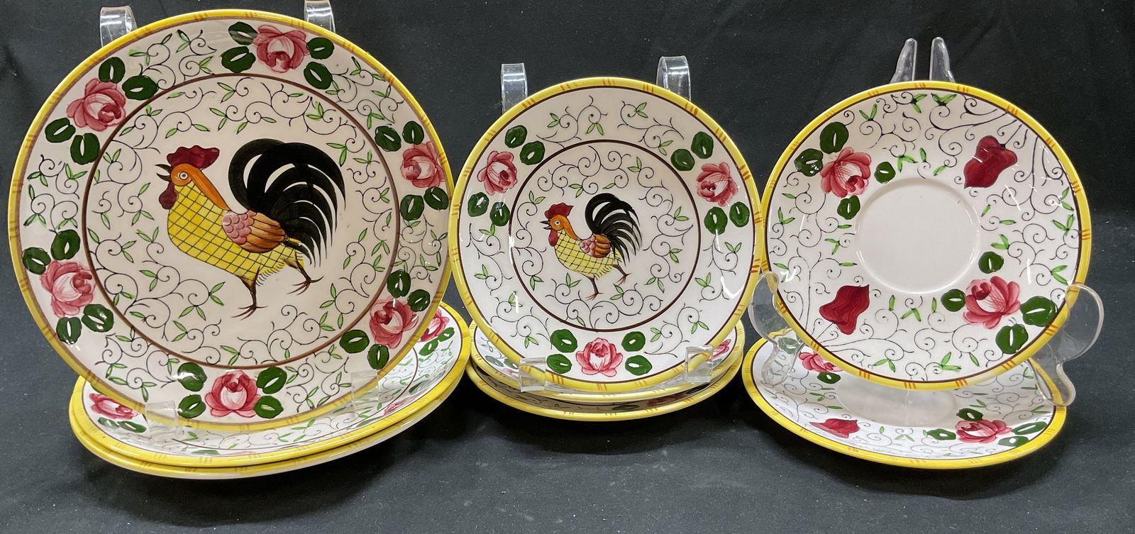 Set 8 SGND PY Rooster Ceramic Plates & Saucers (1 of 11)