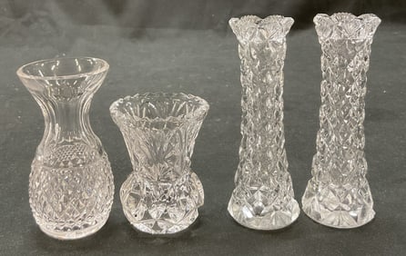 Lot 4 SGND Waterford Crystal+ Glass Bud Vases