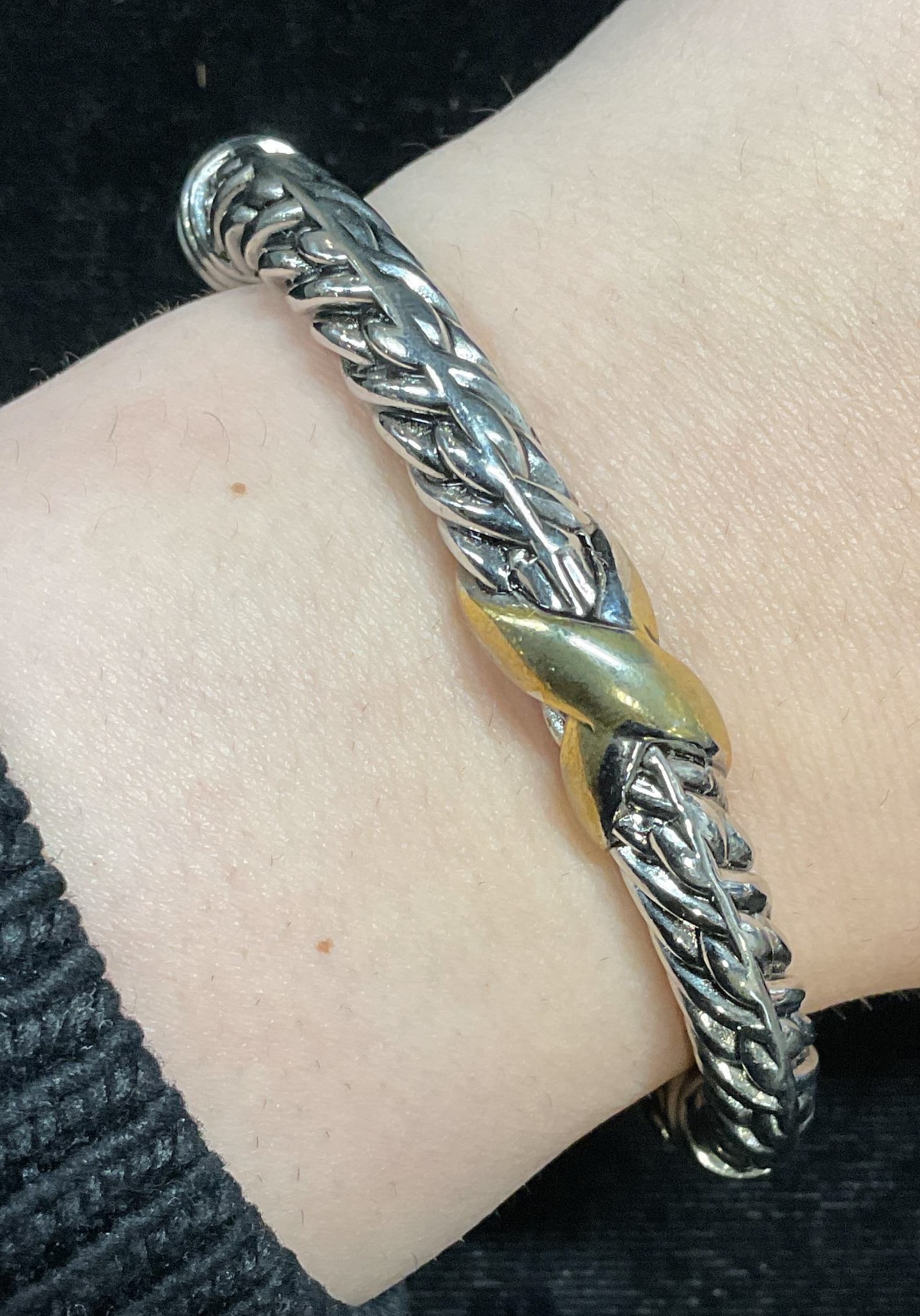 Silver Tone X Cable Bangle Bracelet (1 of 6)