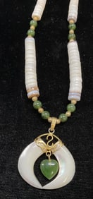 Vintage Shell Nephrite Beaded Pendant Necklace