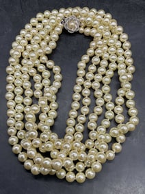 Three Strand Faux Pearl Beaded Necklace