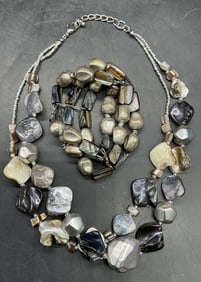 Lot 2 Silver Tone Shell Necklace  & Bracelet