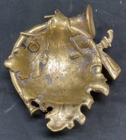 Vintage Cast Brass Leaf Horn Firearm Trinket Dish