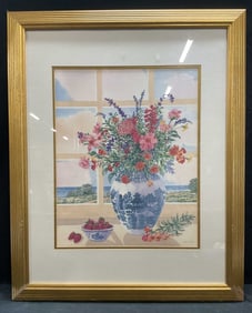 Signed Peter Wong Still Life Flowers Lithograph
