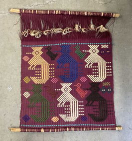 Vntg Handmade Multicolored Bird Motif Wall Hanging