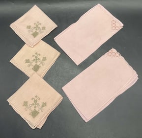 5 Vintage Pink Fabric Table Napkins / Tea Towels