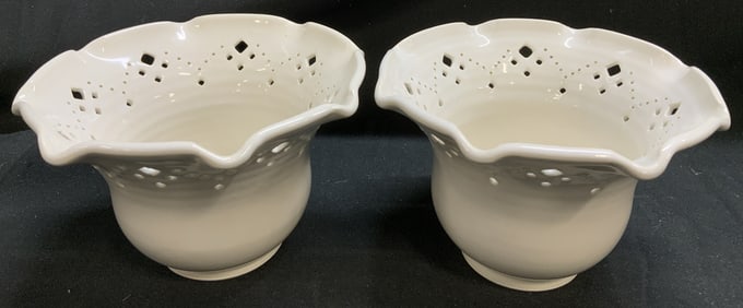 Lot 2 Signed Kim White Scalloped Pierced Planters
