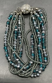 Silver Tone Blue Crystal Beaded Bracelet