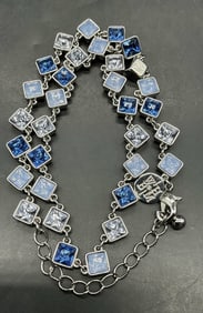 WHBM Silver Tn Blue Crystal Necklace