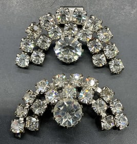 Pair Vintage Silver Tn Crystal Shoe Clips