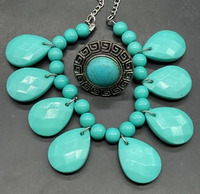 Lot 2 Silver Tn Faux Turquoise Necklace & Ring